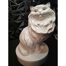 13 Inch Seated Vintage Large White Ceramic Persian Cat Statue Figurine Glossy picture