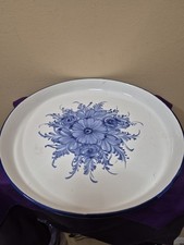 Vestal Hand Painted Alcobaca Portugal - Blue Floral Raised Edge Serving Platter picture