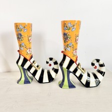 MacKenzie-Childs High Heel Shoe Candlestick Holders Pair 10” Retired Floral picture
