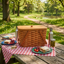 Amish Small Picnic Basket With Solid Oak Lid and Swinging Handles picture