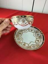 Vtg Japanese Moriage Tea Cup Saucer Set Bibi Jeweled Gold Gilt Porcelain Mint picture