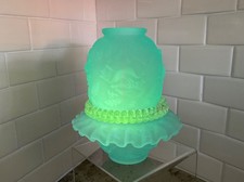 L.G. WRIGHT 4 Piece Embossed Roses Fairy Lamp Light Aqua Satin Made By Fenton picture