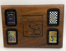 VTG 1997 Camel Smokin Joes Racing Zippo Lighter Set (4) Wood Plaque Unfired Read picture