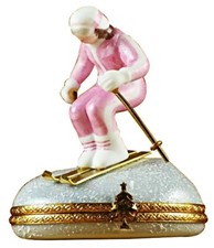 Rochard Limoges Skier on Mountain Woman Porcelain Trinket Box picture