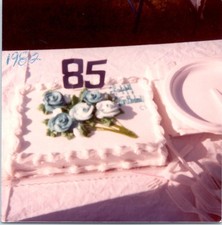 Vtg 1980s Found Photo 85th Birthday Cake w/ Blue Flowers Snapshot picture