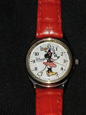 Vintage, Ladies Minnie Mouse  Watch, Leather Band, New Battery  picture