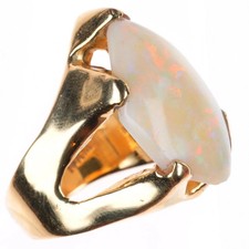 sz8 vintage 14k yellow gold brutalist-modernist southwestern opal ring picture