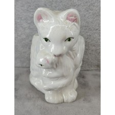 Vintage White Ceramic Cat and Kitten Figural Planter Vase 7 Inch Made in China picture