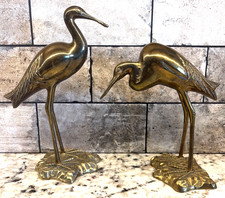 Vintage Pair (2) Solid Brass Crane Heron 10