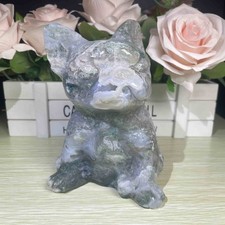 3.4LB 5.5'' Natural Moss Agate Dog Cross Ornament Quartz Crystal picture