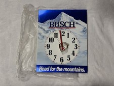 VINTAGE 1986 BUSCH BEER HEAD FOR THE MOUNTAINS METAL WALL CLOCK SIGN SIGNET picture
