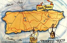 San Juan Puerto Rico Map Postcard VTG UNP Bentley Vintage Unused Chrome picture