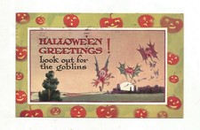 C.1913 HALLOWEEN POSTCARD PUBLISHED BY GIBSON ART ~GOBLINS FLYING AT DUSK~ picture