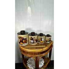 Ransburg Vintage 70s Metal Kitchen Canister Set of 3 Cream Brown picture