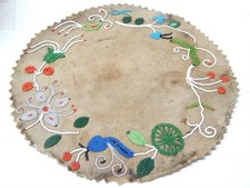 ANTIQUE WOODLANDS CREE / CHIPPEWA INDIAN BEADED BRAIN TANNED HIDE MAT -c1890-20s picture