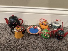 Vtg 1990’s Mary Engelbreit Miniature Teapot Ornaments Lot Of 7 picture