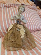 Antique German Porcelain Half Doll, Lamp Shade Skirt, Arms Away picture