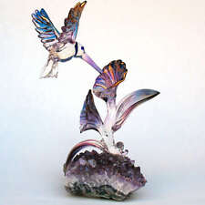 Hummingbird Figurine Sculpture Hand Blown Glass Crystal 24k Gold picture