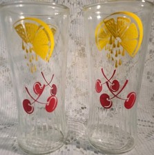 MCM Anchor Hocking Dripping Lemon & Crossed Cherries Ice Tea Glasses Nice Set picture