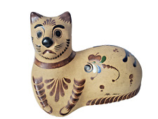 Folk Art Cat Hand Painted Sandstone  Mexico 10.5