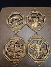 Vintage Homco Musical Wall Plaques Hanging Instruments Gold Tone Set of 4 Marked picture