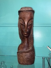 Vintage Dark Wood Carved Women’s Bust. Y Augustin Bust. picture