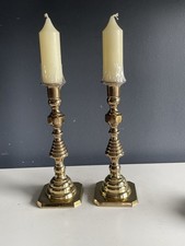 Baldwin Solid Brass Candlesticks Pair 9.5” Forged USA w Unused Candles picture