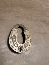 Vtg Antique Solid Brass Horseshoe Warded Lever Padlock Good Luck Brass No Key picture