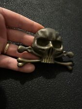Skull Crossbones Paperweight Desk Skeleton BRASS Metal Patina Collector Desk WOW picture
