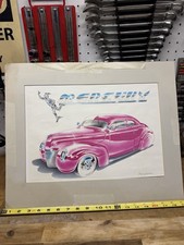 Barry Pirkola Signed Mercury Custom Coupe Hot Rod Original Automotive Drawn Art picture