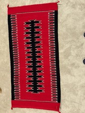 Vintage Southwestern/Mexica  Geometric Black Red Rug 57 x 29