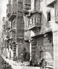 Old Cairo Egypt Street Scene Architecture Mashrabiya Buildings Vtg. Photo 19thC. picture