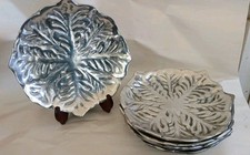 Vintage Set Of 5 Pewter 9 In Cabbage Plates picture