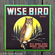 Vintage Original 1930s WISE BIRD ORANGE FRUIT CRATE Box Label Unused NOS Owl picture