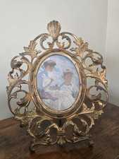 Antique Rococo Bronze Gilt Photo & Frame Louie XVI Oval Easel Cast Metal Ornate picture