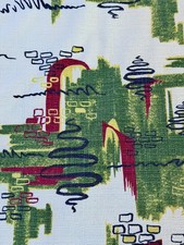 1950’s Eames Style Space Arches Atomic Mid Century Barkcloth Vintage Fabric picture