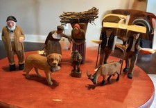 Vintage Jobin Brienz Swiss Wood Carving Figurine Lot 8pc Alpine Village Set EJB picture