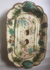 Majolica Platter Antique French Asparagus Platter 2 Pieces c.1850-1890 picture