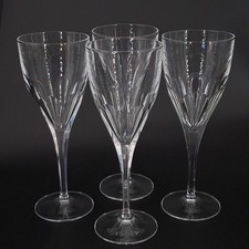 Set of 4 Crystal Wine Glasses 6-Sided Thumbprint Cut Stem Unmarked - BEAUTIFUL picture