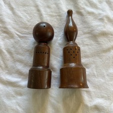Vintage Wooden Muffineer? Wooden Salt & Pepper Shakers? Pair Cork MCM picture