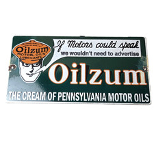 Vintage Oilzum Motor Oils Sign - Gasoline Lubrication Porcelain Gas Pump Sign picture