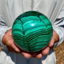 1.94LB Rare Natural Malachite quartz hand Carved sphere Crystal Healing picture