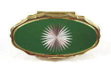 Vintage Diamond Cut Green Mon Image Flip Up Mirror Lipstick Holder Paris Present picture