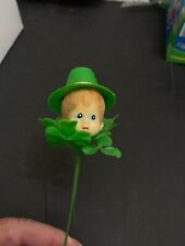 Vintage c.1960's St. Patrick's Day Plastic Leprechaun Flocked Hair Flower Pick picture