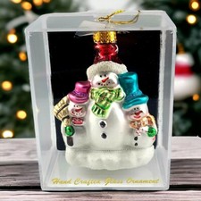 Vintage Christmas Snowman Hand Blown Glass Ornament Original Box  picture