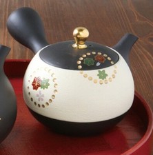 Tokoname Japanese Teapot Black clay Komaru White Mado-e Kyusu 240ml by Shoho picture