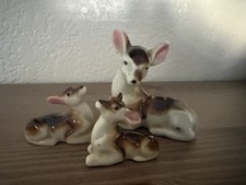 Vintage Japan Ceramic Deer Family Figurines Doe & 2 Fawns Set of 3 Kitsch picture