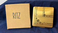 Vtg RITZ Compact Unused Mirrored Powder Box With Puff In Original Box picture