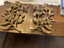 Vintage 1967 Syroco Plastic Gold Dogwood/Cherry Blossoms Wall Art 7035 & 7036 picture