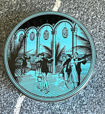 Antique 1920's Art Deco Blue / Black Moonlit Dancing Scene Power Candy Tin picture